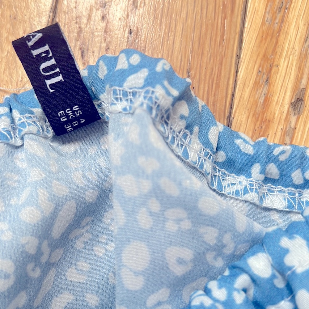 Smocked Printed Sleeveless A Line Dress - Light Blue S (Zaful) - Picture 9 of 11